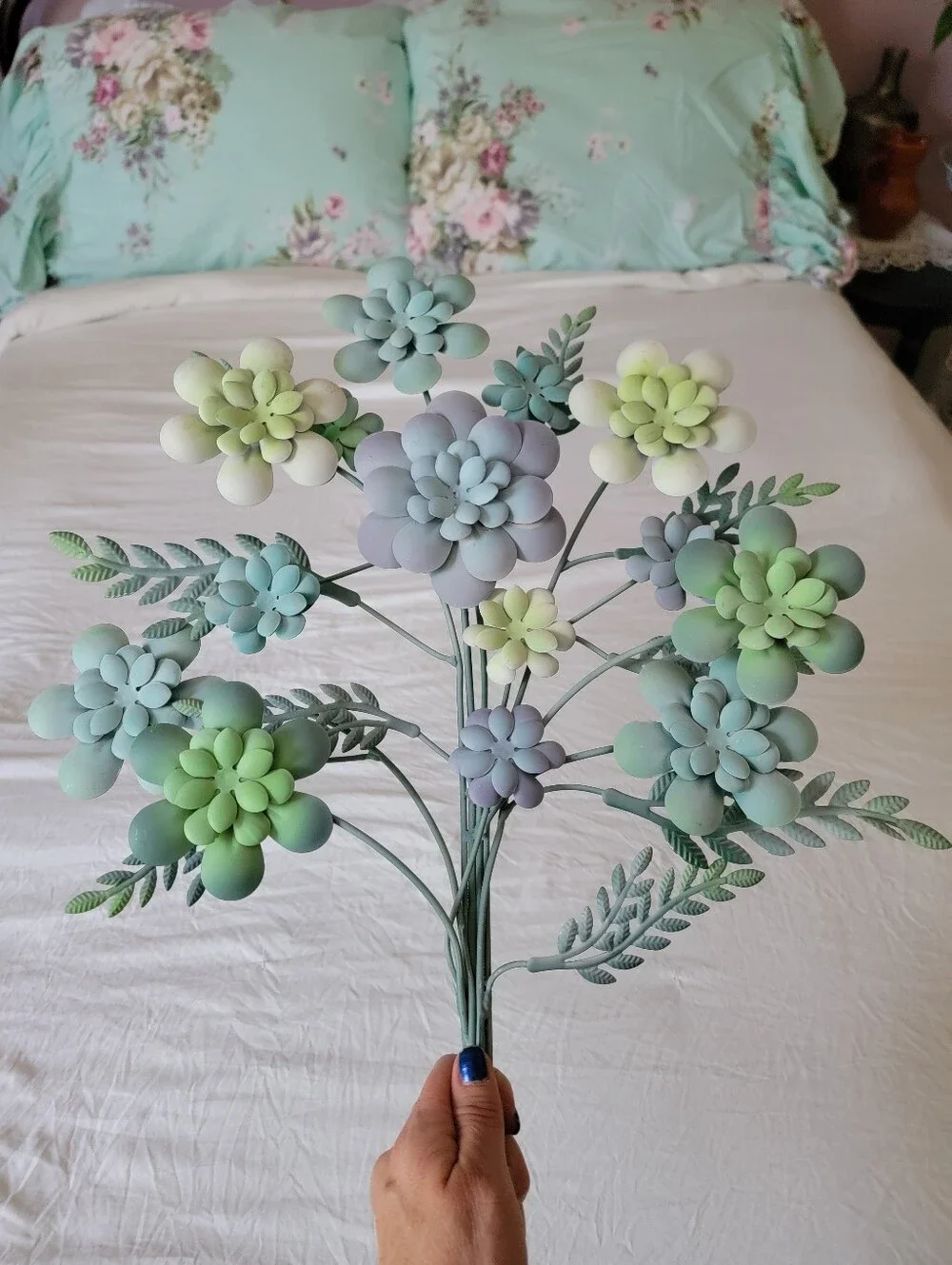 Mint Green Pastel Succulent Metal Floral Bouquet